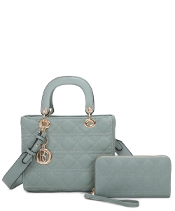 Quilted Top Handle 2in1 Satchel DO281S2 TURQUOISE